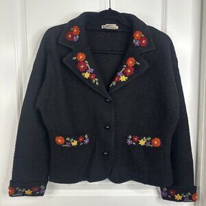 Vintage Timberlea 100% Wool Embroidered Floral Jacket Blazer Cozycore Size Med